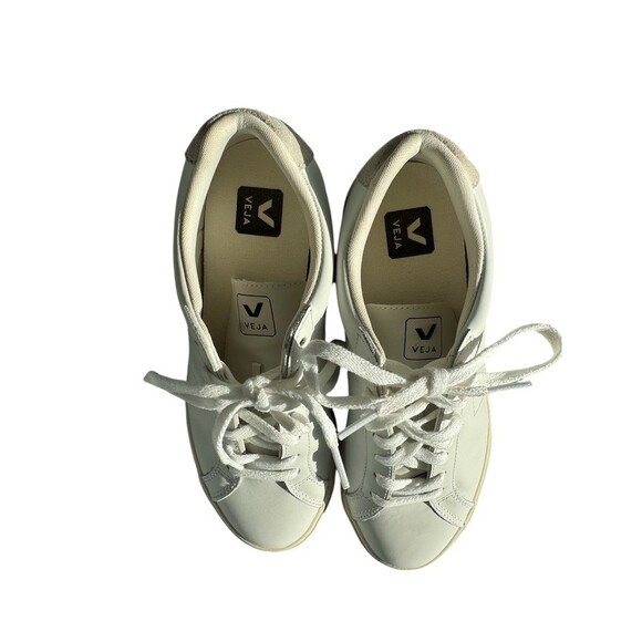 Veja Esplar Low Top Sneakers Womens US 9 White Lace Up Logo Suede Heel - Picture 5 of 7